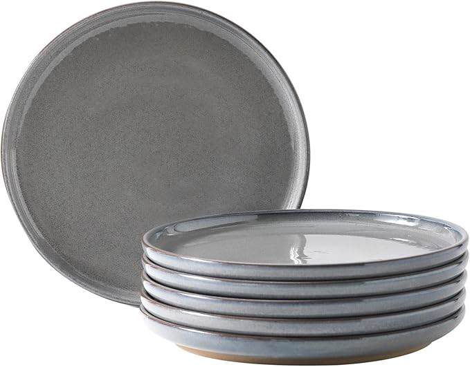 Ceramic Dinner Plates Set of 6,Stoneware 8 Inch,Microwave,Dishwasher and Oven Safe,Porcelain Dessert Plates for Pasta,Salad and Steak,Christmas Gift,Dishes for Kitchen,Scratch Resistant,Gray