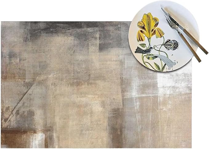 Placemats Set of 4 Taupe Grey Brown Place Mats Beige Ombre Modern Rustic Woven Table Mats Washable Abstract Art Print PVC Placemat for Dining Kitchen Decor Indoor Outdoor, 12 x 18 Inch