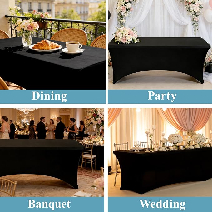 VidaFete Spandex Tablecloth 4FT, Fitted Stretch Table Cover for Rectangle Tables, Wrinkle Resistant and Washable Tablecloths for Outdoor, Picnic, Party, Wedding, Banquet, Birthday, Black