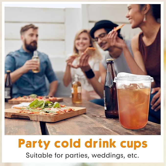 50 Sets 16 oz Clear Plastic Cups with Strawless Sip Lids, Thickened Clear Disposable Plastic PET Crystal Cups for Iced Coffee, Smoothie, Cold Beverage, Drink Shops and Party Catering
