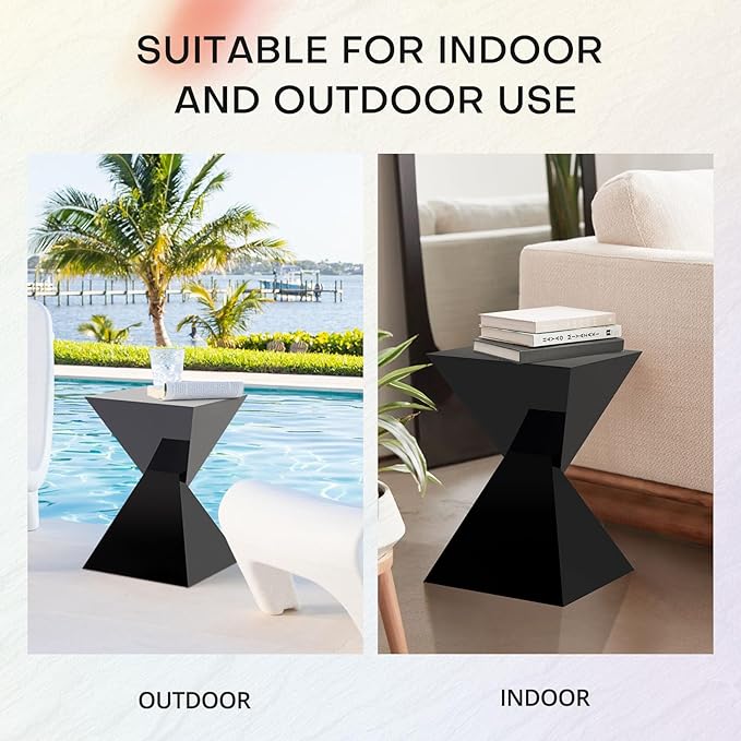 BECHAEO 12.6" Black Acrylic Side Table, Lightweight Irregular Design, Modern End Table for Small Spaces, Versatile Nightstand for Living Room Bedroom & Patio, Versatile Indoor/Outdoor Accent Table