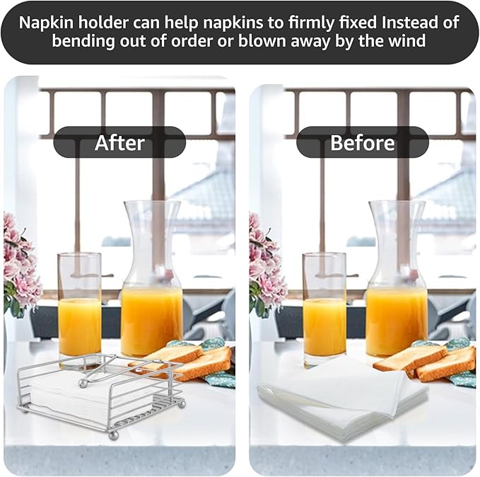 3PCS Napkin Holders for Paper Napkins, Silver Flat Napkins Holders, Metal Napkin Dispenser for Kitchen Tables, Farmhouse, Dinner, Outdoor