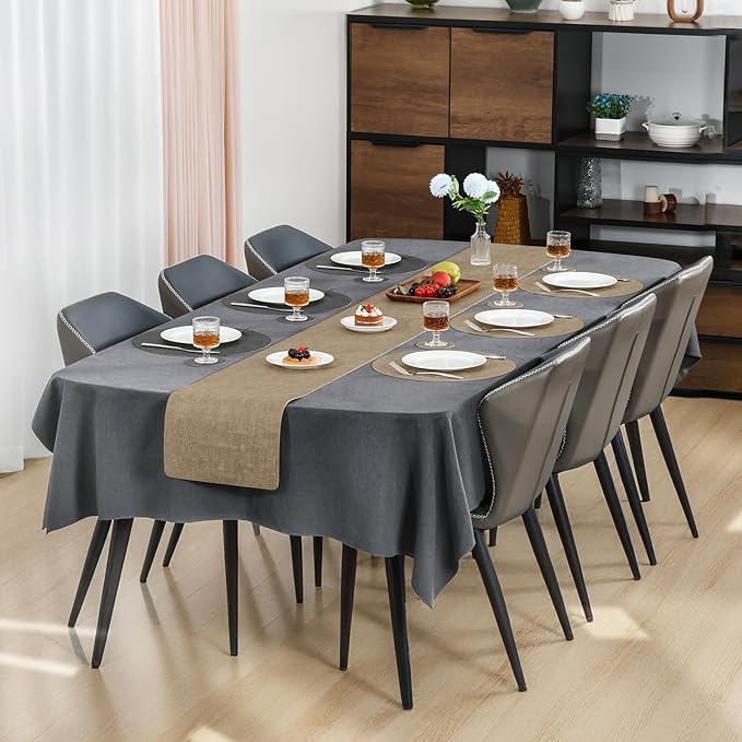 Myir JUN Round Placemats Dual Sided, Faux Leather Place Mats Set of 6 Indoor Placemat for Dining Table Outdoor Place Mat Non-Slip Washable Table Mats (Gray Beige, Set of 6)