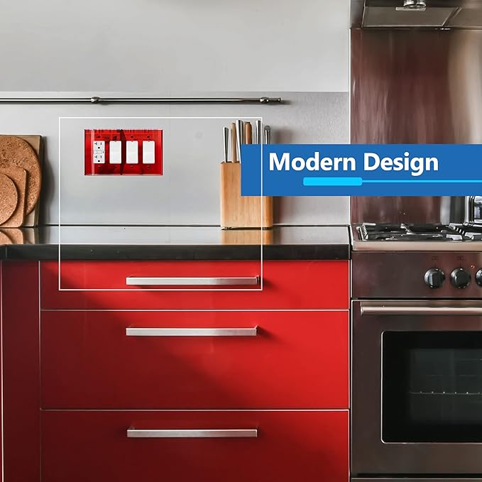 LIDER Reflective Acrylic Decorator Wall Plate, Mirrored Light Switch Plate, Plexiglass Outlet Cover, Acrylic Glass, Oversized 4-Gang 5.25" x 8.88", LWP-34O-ARD5P, Red, 5 Pack
