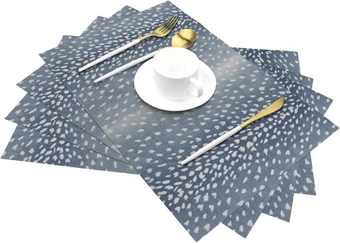Navy Blue Antelope Placemats Set of 4, 12x18 Inches Blue Animal Skin Print Decorative Rectangle Table Mats for Party Home Kitchen Dining Table Decoration