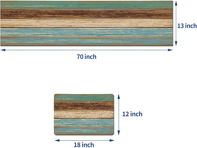 Mcalk Farmhouse Table Runner and Placemats Set of 6 Pieces, Teal and Brown Placemats Wooden Texture,Rectangle Cloth Place Mats Indoor for Kitchen,Washable Placemats Linen Material for Living Table