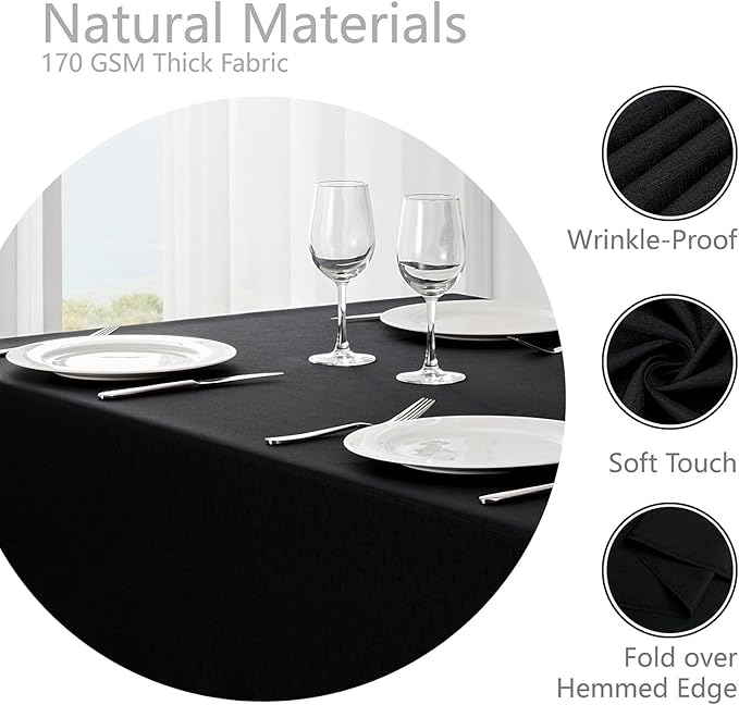 Rectangle Tablecloth Waterproof 60x84 inch Linen Textured Table Cloth Stain and Wrinkle Resistant Washable, Decorative Fabric Table Cover for Dining, Party and Camping, Black