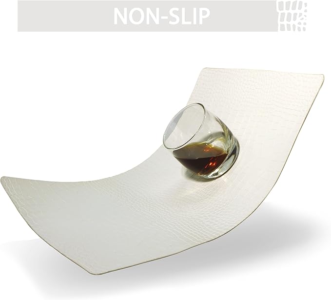 Jovono Faux Leather Placemats Set of 6, Waterproof & Heat Resistant Dinner Place Mats for Dining Table, Non-Slip Crocodile Embossed, White (17.8x11.8 Inch)