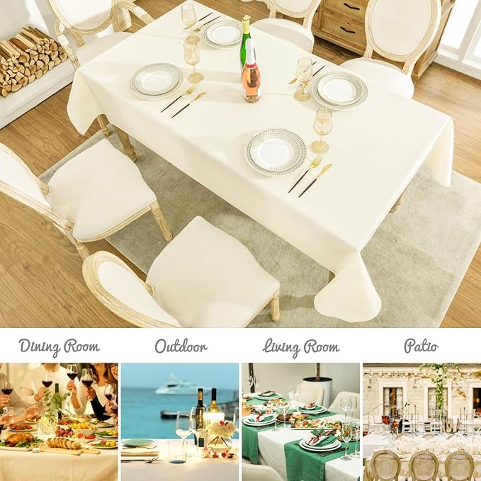 Rectangle Tablecloth 52x70 inch Linen Textured Waterproof Table Cloth Stain and Wrinkle Resistant Washable, Decorative Fabric Table Cover for Outdoor and Indoor Use, Ivory
