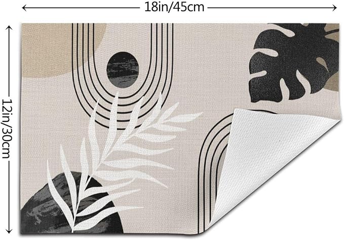 Mid Century Placemats 12x18 Inches Set of 4, Boho Black Beige Tropical Leaf Decorative Rectangle Modern Abstract Black Table Mats for Party Home Kitchen Dining Table Decoration