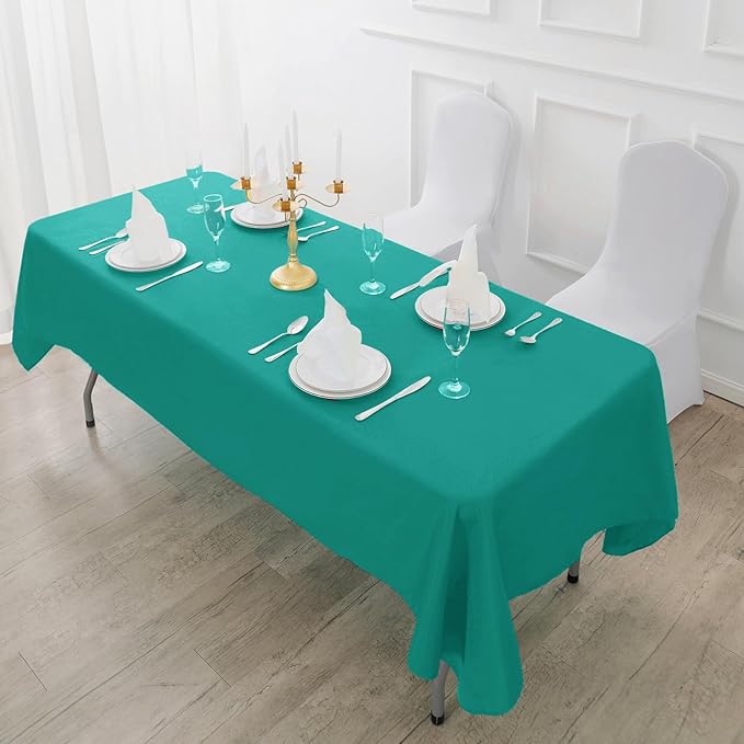 Fokitut 2 Pack Waterproof Rectangle Tablecloth, 60x102 Inch, Stain Resistant and Wrinkle Polyester Table Cloth, Fabric Table Cover for Kitchen Dining, Wedding, Party, Holiday Dinner-Turquoise