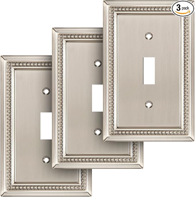 Henne Bery Sunken Pearls Heavy Duty Decorative Wall Plate Switch Plate Outlet Cover (Single Toggle, 3 Pack, Satin Nickel)