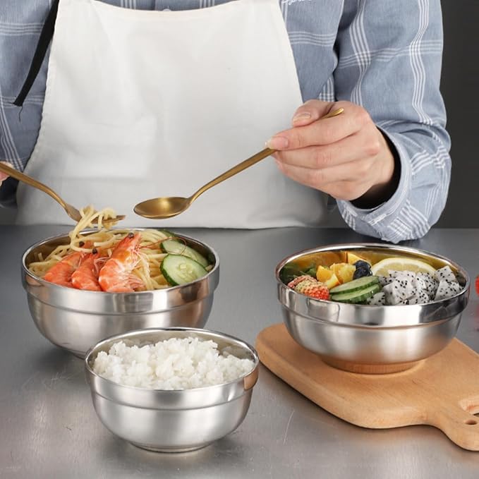6 Pack 18/8 Stainless Steel Bowl, Double Walled Insulated Soup Bowls, 12 Oz Metal Serving Dishes Unbreakable Snack Bowl for Sauces, Rice, Noodle, Ice Cream