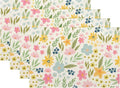 Yellow Pink Blue Floral Spring Placemats Set of 4, 12x18 Inch Watercolor Flower Decorative Table Mats Summer Seasonal Holiday Table Placemats for Party Home Kitchen Dining Table Decoration