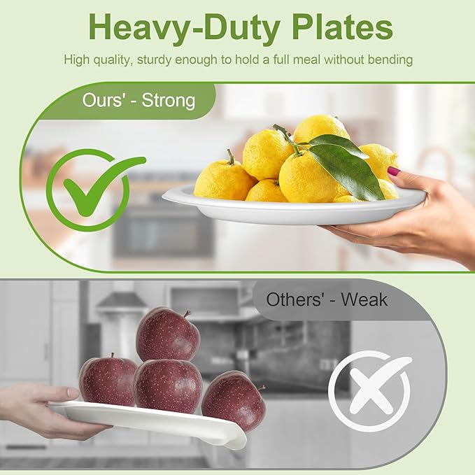 Heavy Duty Paper Plates 10 Inch [60 Pack - White ] Eco Friendly Compostable Dinner Plates, Biodegradable Disposable Paper Plates For Party Picnic Home Office, Sturdy Soak-proof