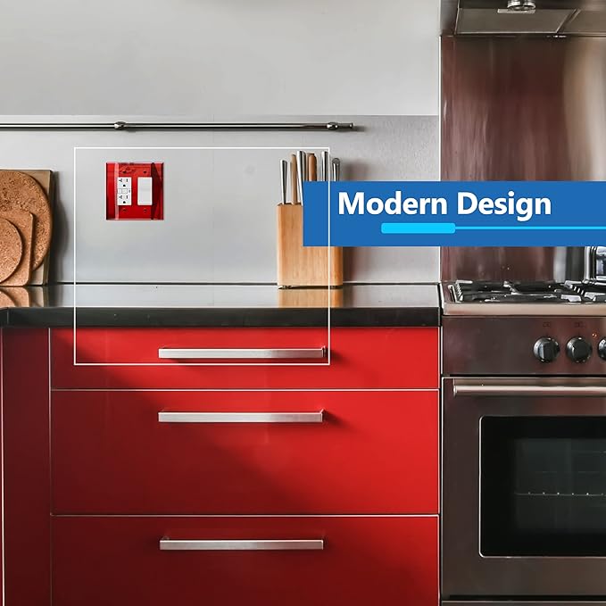 LIDER Reflective Acrylic Decorator Wall Plate, Mirrored Light Switch Plate, Plexiglass Outlet Cover, Acrylic Glass, Oversized 2-Gang 5.25" x 5.25", LWP-32O-ARD, Red