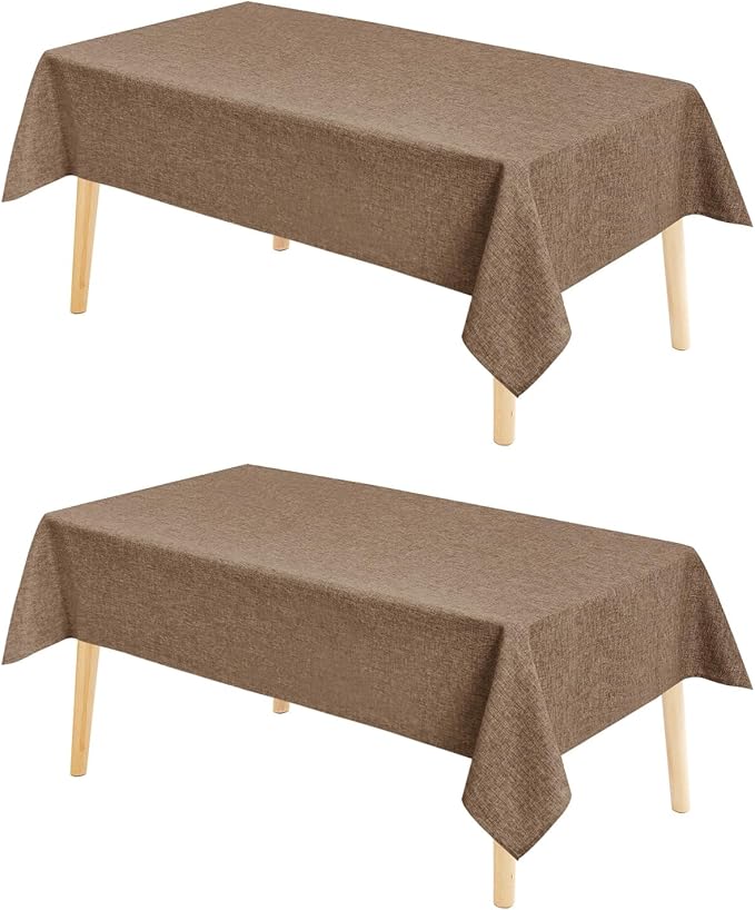 Hiasan 2 Pack Faux Linen Rectangle Tablecloth - Wrinkle and Stain Resistant Washable Table Cloth for Kitchen Dining Room Holiday Table Cover for Party Dinner, Khaki, 60 x 120 Inch
