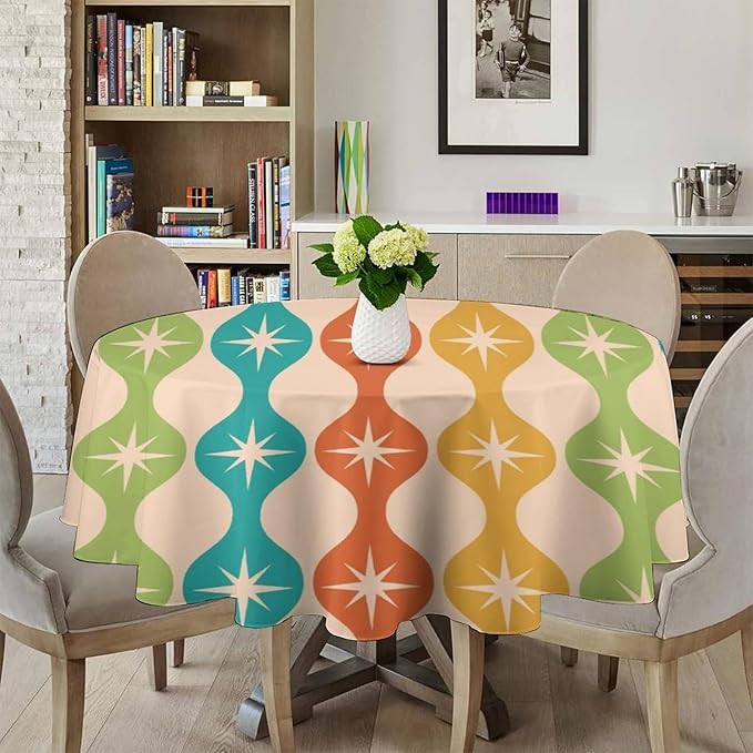 Mid Century Modern Round Tablecloth, Vintage Abstract Colorful Geometric Tablecloth for Home Party Dining Room Kitchen Decor 36Inch(90cm)