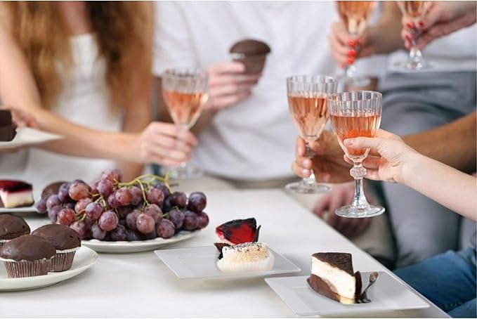 Exquisite Mini Disposable Appetizer Plates - 100 Pack 4.5" x 4.5" Crystal Clear Plastic Dessert Plates - Elegant Design for Weddings, Birthdays, Formal Parties - Stackable & Convenient - BPA Free