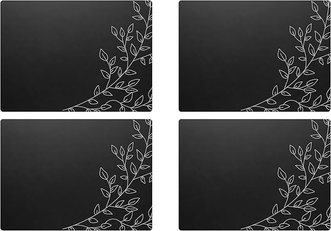 Royalty Art Black Boho Placemats, 4 Pc. Set, Non-Slip Cork Backed, Wipeable Heat Resistant Surface for Kitchen and Dining Table Protection, Cute Floral Pattern for Farmhouse or Rustic Decor