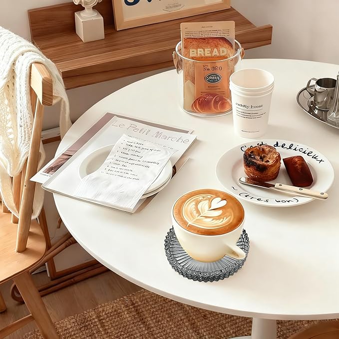 4-Piece Glass Set for Drinks, Round Modern Coasters with Raised Edge Lip, Decorative & Aesthetic for Dining Table, Living Room, Office Desk