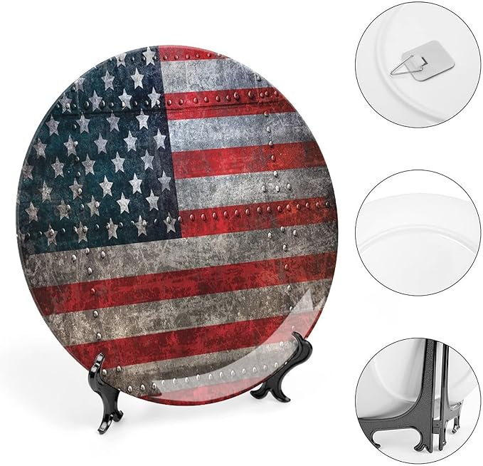 Ceramic Plates, American Flag Decorative Ceramic Plates, US Flag Plate, 7 Inch, Household Plates Decorative, Multicolor
