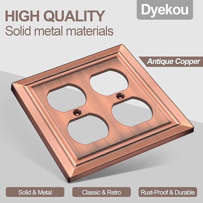 Metal Wall Plate for Electrical Outlets, Decorative Antique Copper Switch Plates Outlet Cover, Light Switch Cover Plate, 2-Gang Wall Plates (Double Duplex Outlet, 2 Pack)