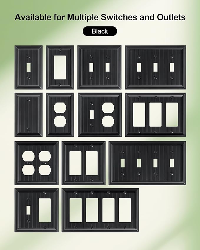 2-Pack Classic Beadboard Duplex Outlet Cover Plate, Decorative Matte Black Switch Plates and Outlet Covers, Natural Bamboo Fiber Wall Plates for Electrical Outlets, 1 Gang Receptacle Cover