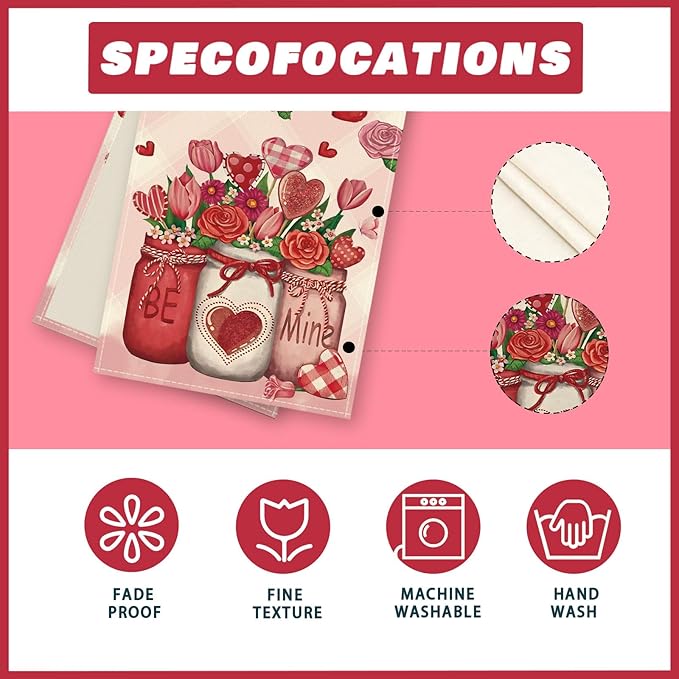 XCHI Roses Flowers Love Hearts Vase Valentine’s Day Table Runner Table Decoration for Party Home Kitchen Dining Dinner Holiday Decor 13x72 Inch