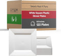 Smarty Had A Party 120 Elegant Disposable Plastic Dinnerware, 9.5" Fancy Square White Plates for Parties and Events, Heavy Duty