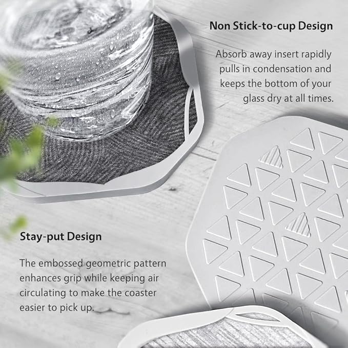 UMIRRO Absorbent Coasters for Drinks with Holder, Silicone Cup Coaster with Felt Insert for Coffee Table Decor, Small Unique Birthday Gift Ideas for Men, Dad, Him, Women Mom, Her, 4", Brown, Set of 6