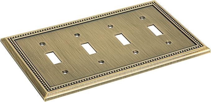 Henne Bery Sunken Pearls Heavy Duty Decorative Wall Plate Switch Plate Outlet Cover (Quad Toggle, Antique Brass)