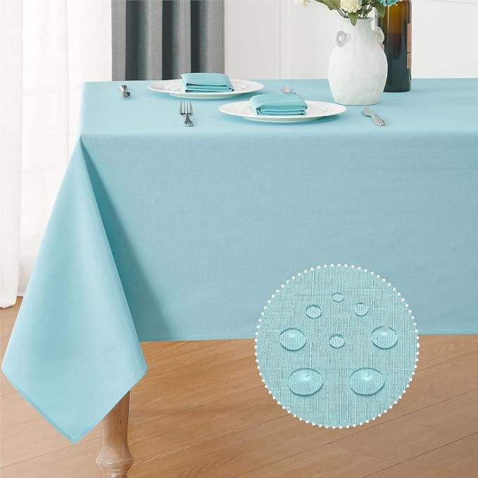 Rectangle Tablecloth Waterproof 60x144 inch Linen Textured Table Cloth Stain and Wrinkle Resistant Washable, Decorative Fabric Table Cover for Dining, Party and Camping, Aqua