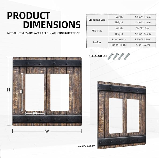Outlet Covers Rustic Barn Door Vintage Country Wood Board 2 Gang Light Switch Cover Double Rocker Wall Plate Decorative GFCI Receptacle Electrical Switchplate for Farmhouse Cabin Decor（2 Pack）