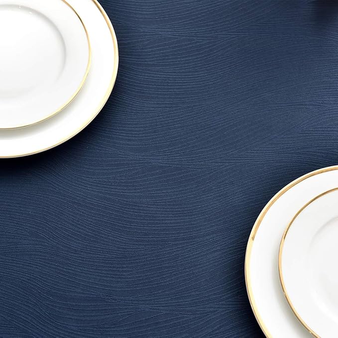 maxmill Jacquard Tablecloth Swirl Design Water Resistance Antiwrinkle Heavy Weight Soft Table Cloth for Buffet Banquet Parties Event Holiday Dinner Square 60 x 60 Inch Navy Blue