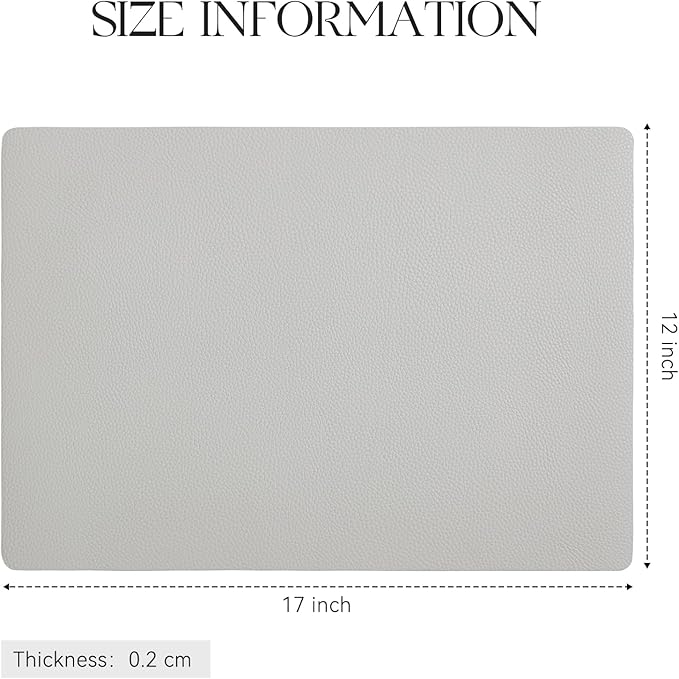 MOSAYT Vinyl Placemats Set of 6, Heat Resistant Place Mats 100% Waterproof Washable & Wipeable Faux Leather Reversible Table Mats for Kitchen Dining Party Indoor Outdoor, 12" x 17", Light Grey