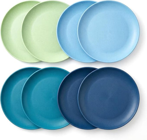 10 inch Wheat Straw Plates, Unbreakable Flat Dinner Plate Set of 8, BPA Free Dishwasher & Microwave Safe Reusable Salad Camping for Kids Kitchen (4 Color)