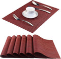 Plastic Placemats,Non Slip Washable Placemats for Dining Table Wipe Clean Table Mats Set of 6 (Burgundy Red)