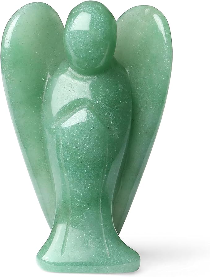 YATOJUZI 3" Green Aventurine Angel Decor Big Hand-Carved Angels Guardian Sculpture Statue Figurines Natural Crystal Stones and Healing Crystals Home Room Office Desk Decoration Wisdom Gifts for Women