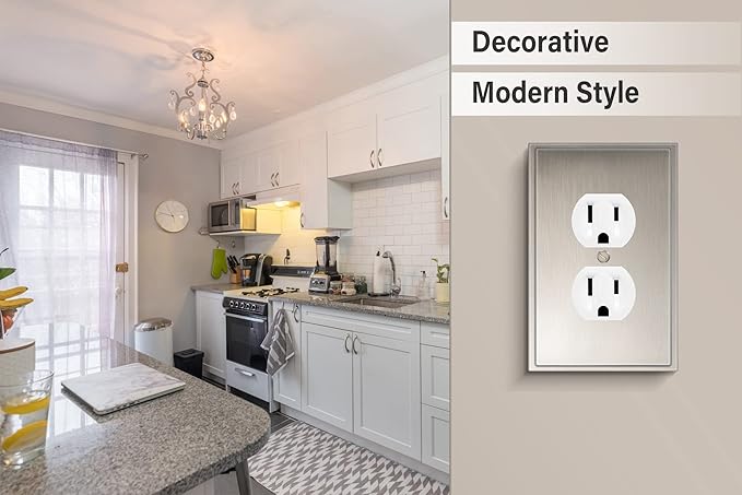 Henne Bery Soft Modern Decorative Wall Plate Switch Plate Outlet Cover (Single Duplex 2PK, Satin Nickel)