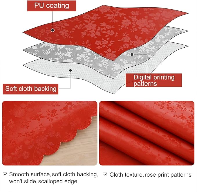 Smiry Rectangle Table Cloth, Waterproof Heavy Duty Vinyl Tablecloths, Wipeable Washable Table Cover for Kitchen and Dining Room (Red, 54" X 108")