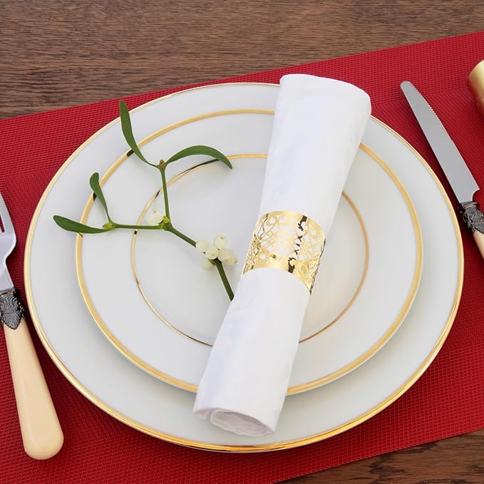 uxcell 100Pcs Napkin Rings Laser Cut Foil Paper, Napkin Holder Hollow Napkin Bands for Weddings Party Serviette Table Decoration Restaurant (Beige, 5.3 x 1.6)