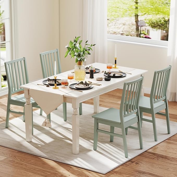 Green Wooden Dining Chairs Set of 8, Farmhouse Dining Room & Kitchen Chair with High Back, Spindle Windsor Armless Side Chair for Living Room Dining Room Kitchen Restaurant Balcony