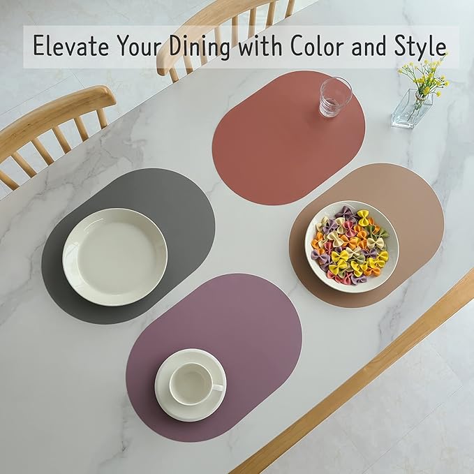 Silicone Placemats Set of 4 - Heat Resistant Washable and Wipeable Non Slip Place Mats, Waterproof Modern Dining Table Mats, Oval 16.9"x11.8"(Serenity)
