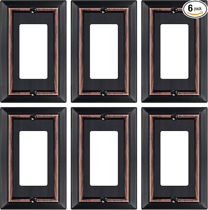 Metal Wall Plate for Electrical Outlets, Decorative Aged Bronze Switch Plates Outlet Cover, Light Switch Cover Plate, 1-Gang Wall Plates (Single Decoretor, 6 Pack)