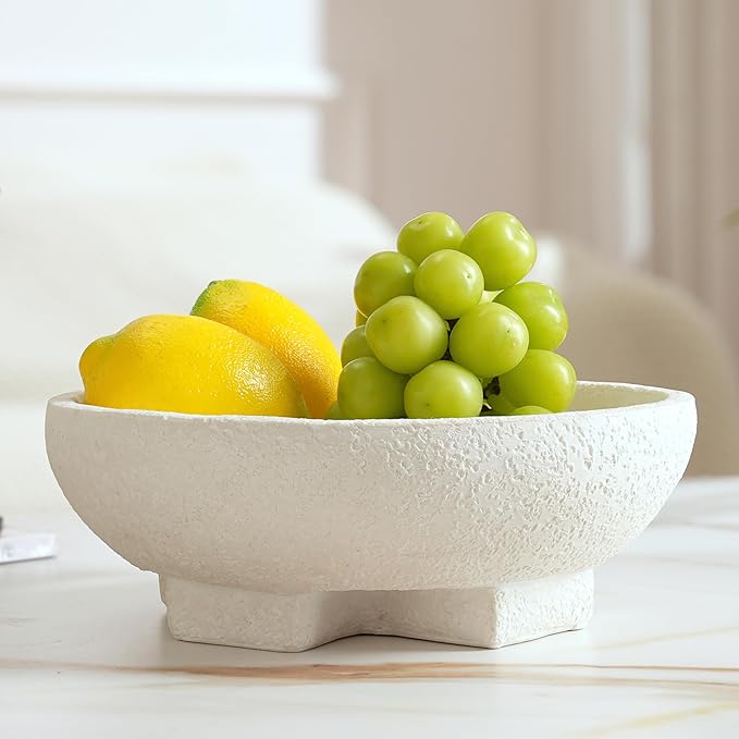 Beige Decorative Bowl, Large Fruit Bowl for Kitchen Counter, Resin Pedestal Key Bowls for Entryway Table, Coffee Table Centerpiece