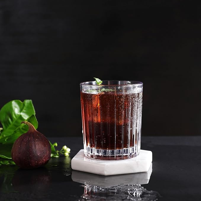 Royalrose Premium VertiLine 10 oz Highball Glasses, 6pc Tall Glass Sets. Lead-Free Crystal Drinking Glasses. Water Glasses, Mojito Glass Cups, and Mixed Drink Cocktail Glass Set. (Short glasses)