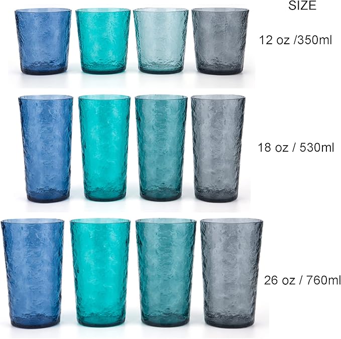 KX-WARE 18-ounce Acrylic Highball Glasses Plastic Tumbler, set of 8 Blue