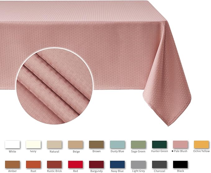 maxmill Square Tablecloth Water Resistance Antiwrinkle Spill Proof Weaved Texture Table Cloth, Decorative Fabric Table Cover for Banquet Parties Event Holiday Dinner, 70 x 70 Inch, Pale Blush