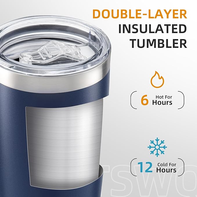20 oz Tumbler Bulk with Lid Stainless Steel Insulated Tumblers Double Wall Vacuum Coffee Mug Powder Coated Tumbler Cups for Cold and Hot Drinks, Navy, 12 pack